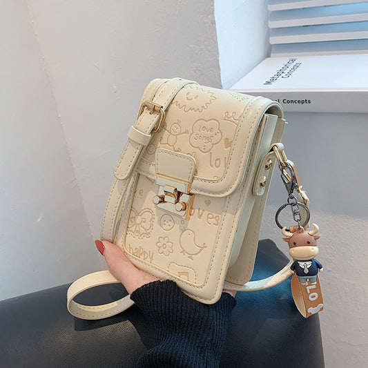 Women's Mini Beige Phone Crossbody - Soft PU Leather Elegant Sling Bag